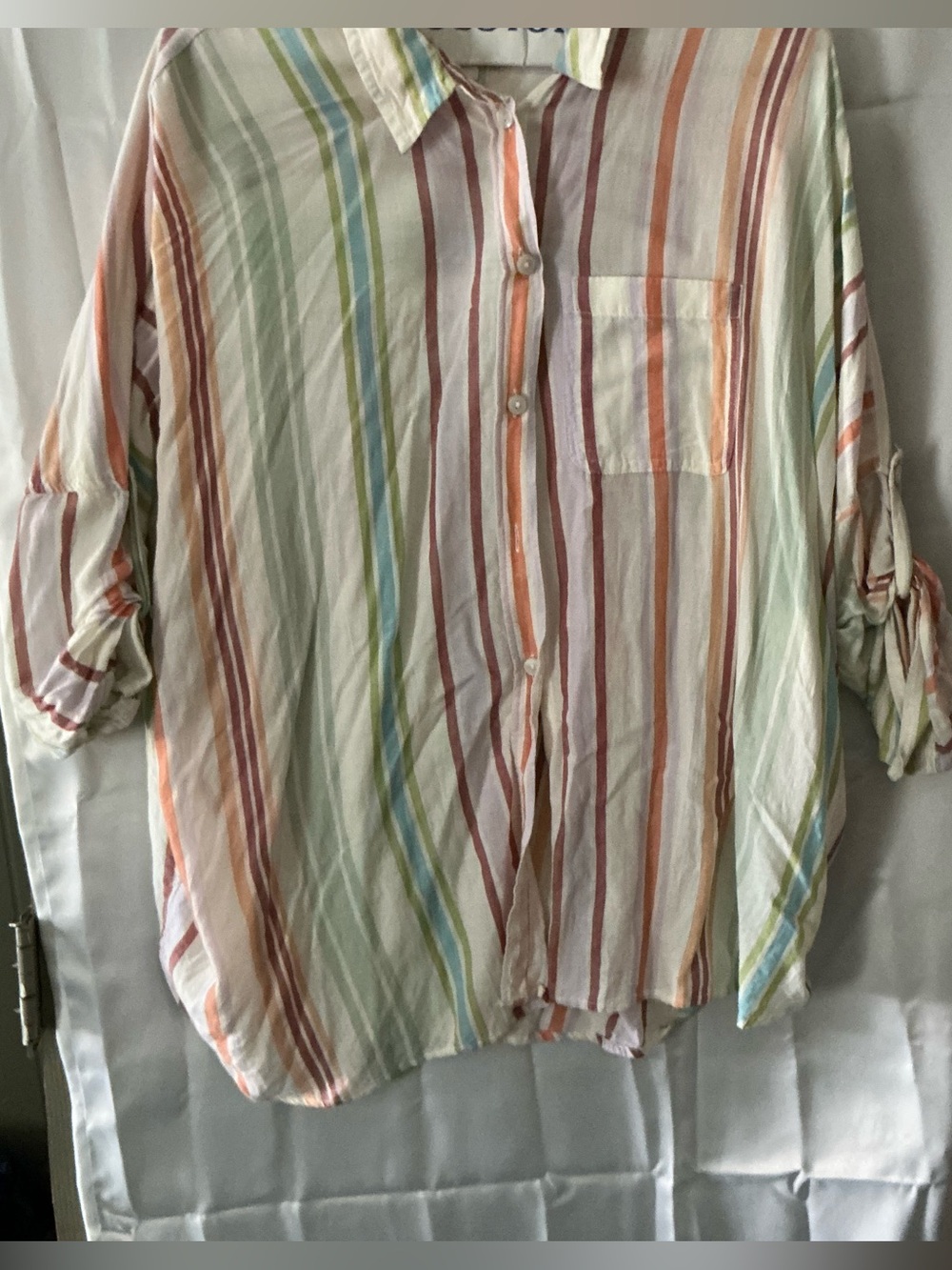 American Eagle Outfitters Striped Tee in White, Red, Lavender, Green